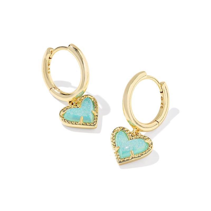 Kendra Scott Ari Heart Huggie Earrings, 14k Gold-Plated Brass, Fashion Jewelry for Women, Bright Aqua Drusy - Image 1