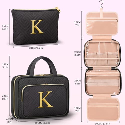 Partylamb Gifts for Women, Initial Toiletry Makeup Bag Hanging Cosmetic Organizer with Embroidery Letter Personalized Nurse Teacher Appreciation Gift Birthday Christmas Gifts for Mom Sister Wife Friend Auntie - Image 2