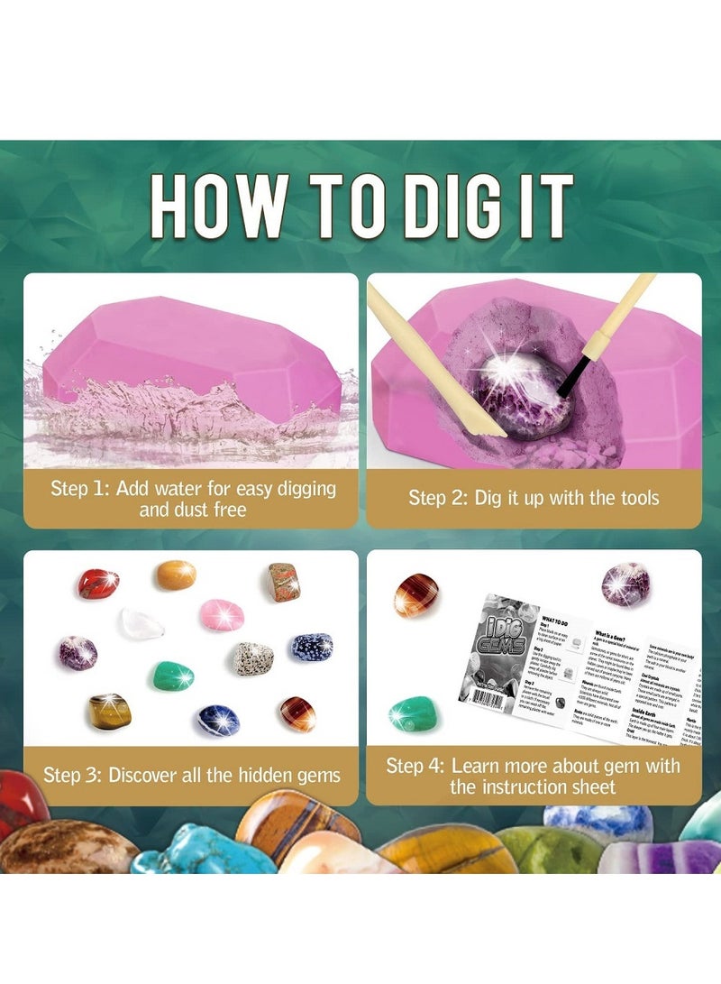 يو كيه آر UKR I Dig Gems مجموعة أدوات التنقيب عن الصخور والأحجار الكريمة مكونة من 12 قطعة | مجموعة الجيولوجيا التعليمية للأطفال من سن 6 إلى 9 سنوات | لعبة ممتعة لاكتشاف الحفريات والمعادن | هدية علمية مثالية للأطفال - Image 2