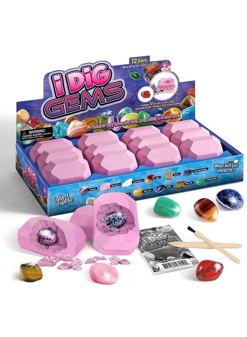 يو كيه آر UKR I Dig Gems مجموعة أدوات التنقيب عن الصخور والأحجار الكريمة مكونة من 12 قطعة | مجموعة الجيولوجيا التعليمية للأطفال من سن 6 إلى 9 سنوات | لعبة ممتعة لاكتشاف الحفريات والمعادن | هدية علمية مثالية للأطفال - Image 1