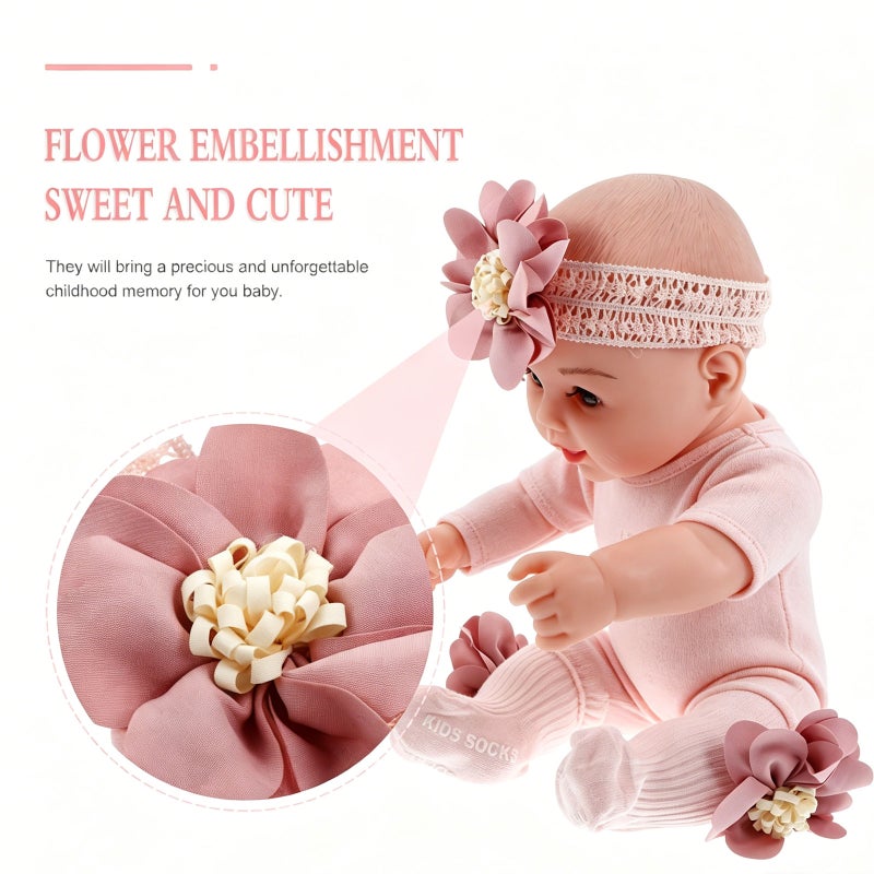 1 Set Baby Hundred Days Adorable Flower Headband Mid-calf Length Socks - Image 5