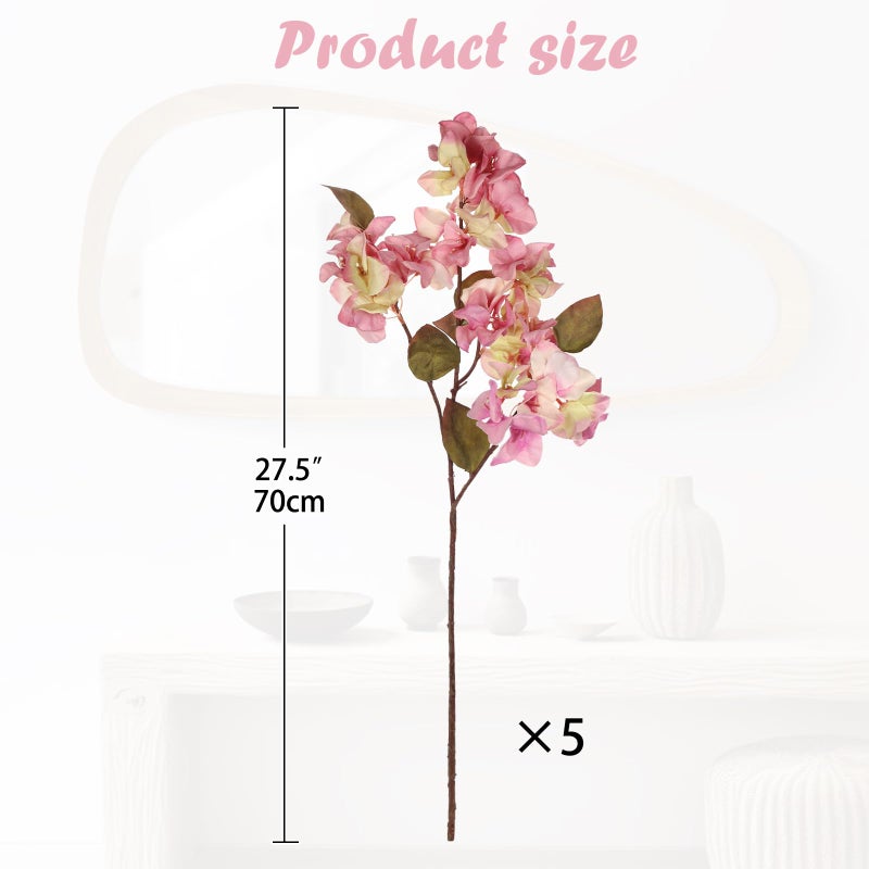 Briful Bougainvillea Artificial Flowers 5 Pack 27.5" Fake Bougainvillea Floral Stems Realistic Silk Flower Arrangements for Home Weddings Parties Table Vase Centerpiece Decor(Old Pink) - Image 2