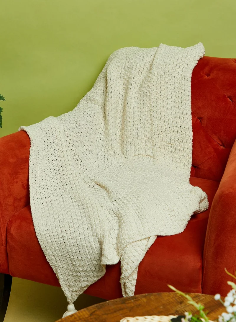 Noire Edit Cream Knitted Tassel Blanket