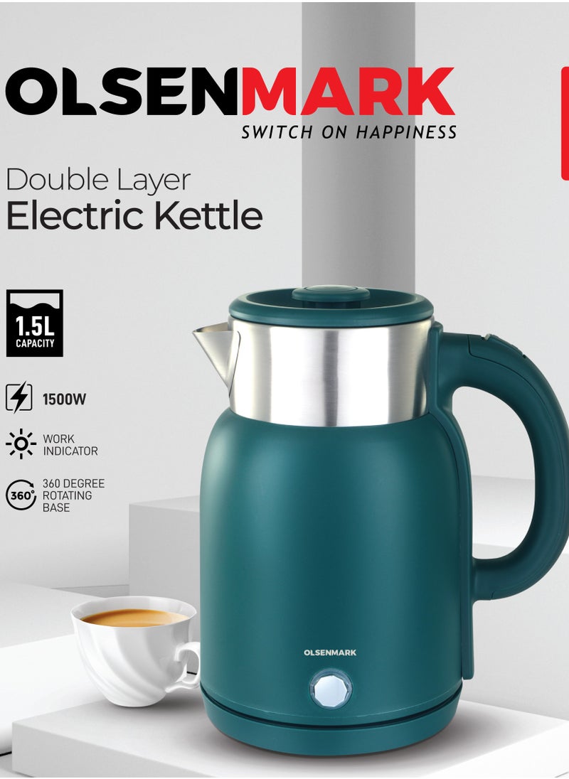 Olsermark Olsenmark 1.5 L Double Layer Electric Kettle- OMK7027, 1500 W, 360 Degree Rotation Base with Auto Safety, Overheat Protection, Dry Boil Protection  - Image 1