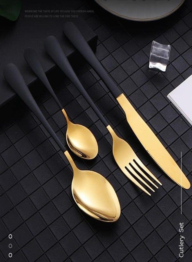 KAPO 24-Pieces Stainless Steel Cutlery Gift Set | Black & Gold Dinnerware | Premium Flatware Set for Dining Table | Includes Spoons, Forks, Butter Knives | Elegant Gift Box Packaging - Image 3