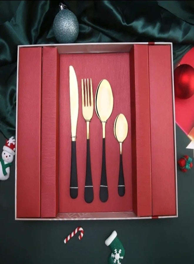 KAPO 24-Pieces Stainless Steel Cutlery Gift Set | Black & Gold Dinnerware | Premium Flatware Set for Dining Table | Includes Spoons, Forks, Butter Knives | Elegant Gift Box Packaging - Image 2
