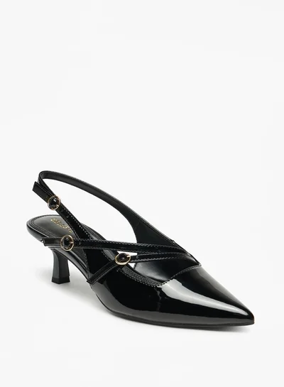 سيليست Women's Solid Slingback Shoes with Kitten Heels and Buckle Closure