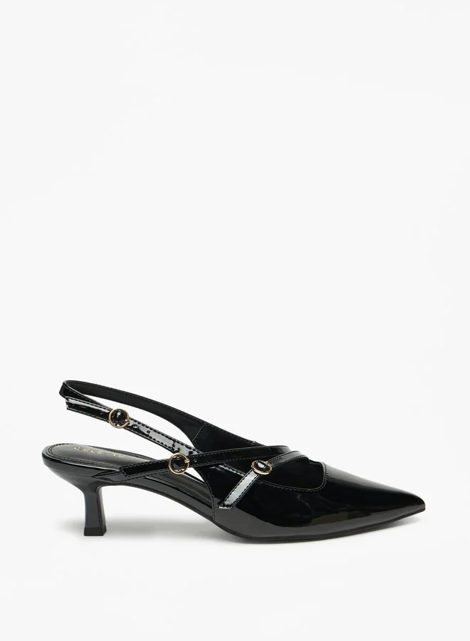 سيليست Women's Solid Slingback Shoes with Kitten Heels and Buckle Closure