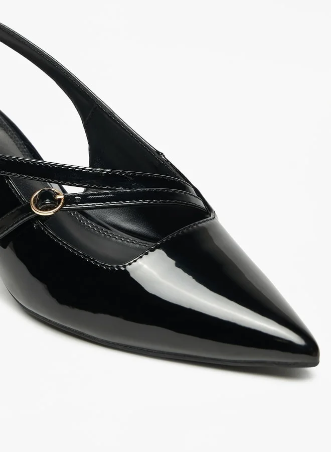 سيليست Women's Solid Slingback Shoes with Kitten Heels and Buckle Closure