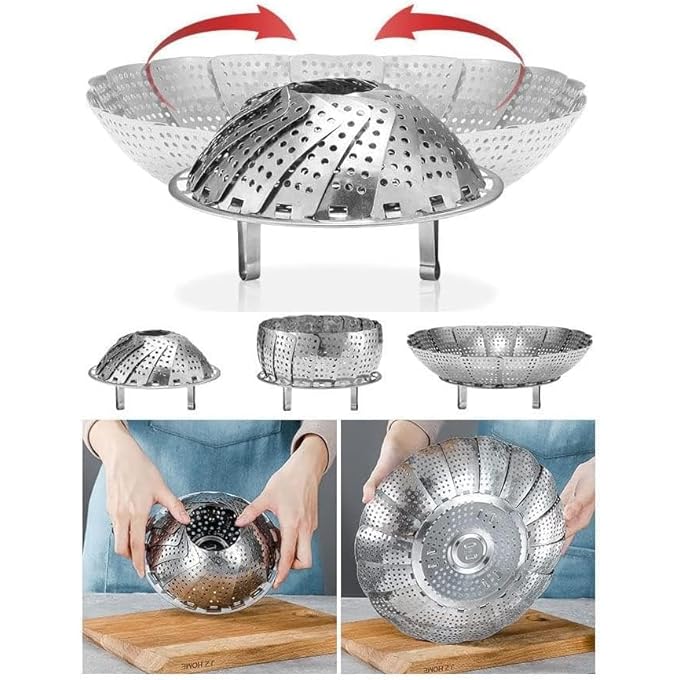 سلة طهي خضراوات بالبخار من الفولاذ المقاوم للصدأ الفاخر - سلة طهي بالبخار قابلة للطي والتمدد لتناسب أحجام الأواني المختلفة (من 6 إلى 10.5 بوصة) - طهي صحي، سهل التنظيف، ومتعدد الأغراض - Image 5