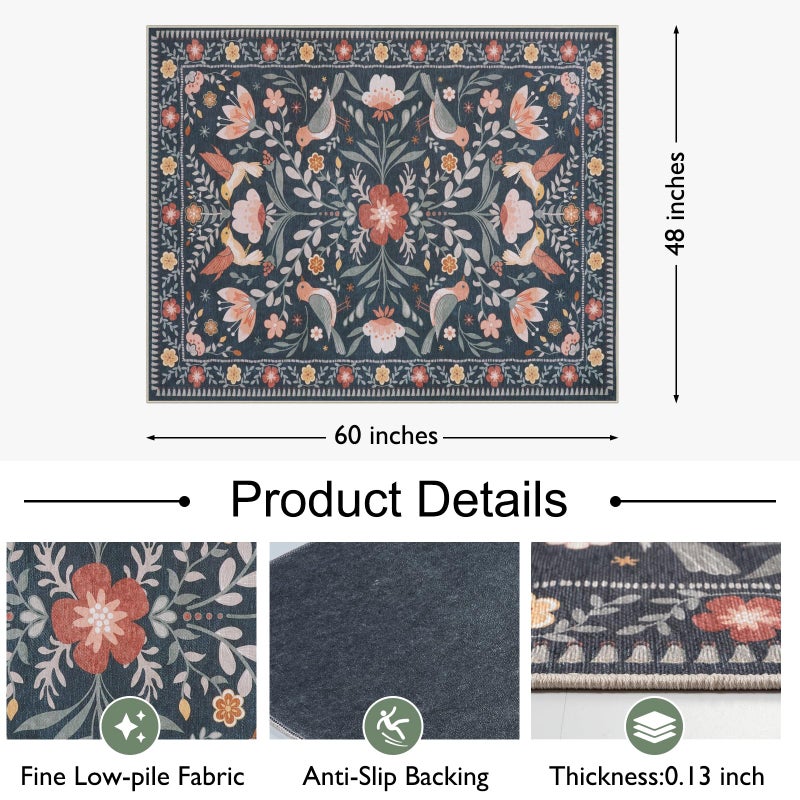Anidaroel 48"x60" Office Chair Mat for Hardwood Floor/Tile, Black Floor Mat for Office Chairs, Anti-Slip Floral Under Desk Rug for Rolling Chairs, Bird Bug Low Pile Desk Chair Mats for Hardwood - Image 3