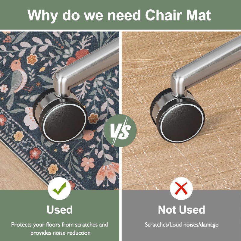 Anidaroel 48"x60" Office Chair Mat for Hardwood Floor/Tile, Black Floor Mat for Office Chairs, Anti-Slip Floral Under Desk Rug for Rolling Chairs, Bird Bug Low Pile Desk Chair Mats for Hardwood - Image 2