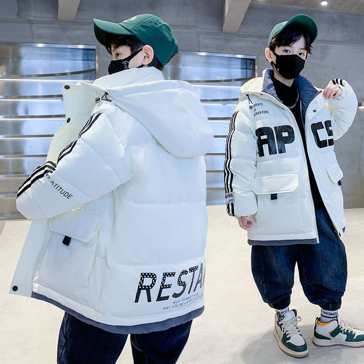 Boys' Winter Cotton-Padded Jacket Children'S Warm Mid-Length Boy'S Letter Pull-Up Casual Large Children'S Cotton-Padded Jacket - Image 5