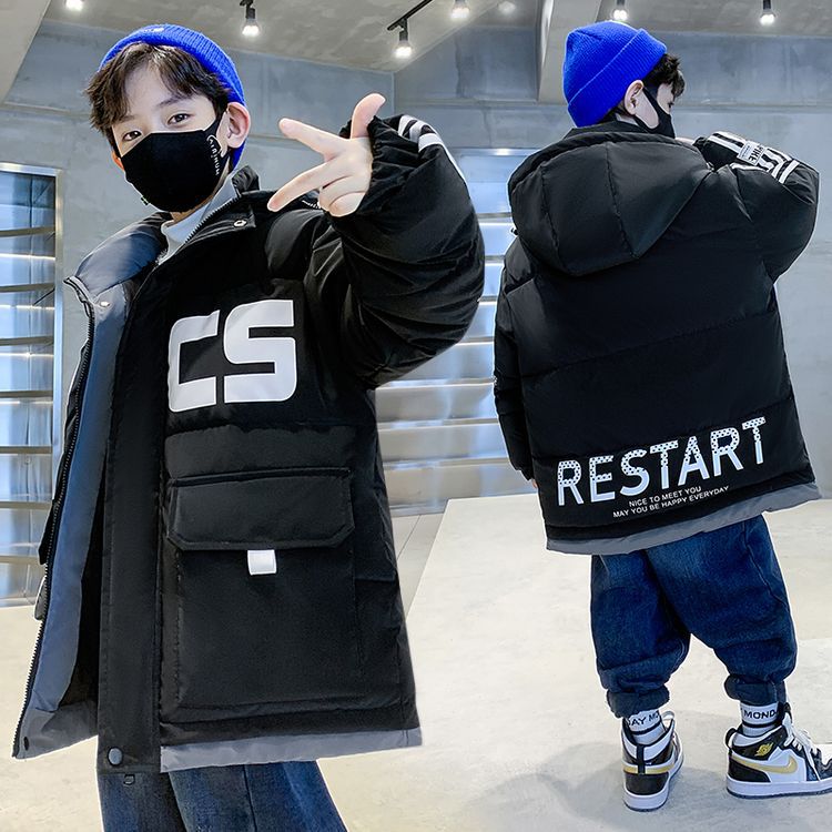 Boys' Winter Cotton-Padded Jacket Children'S Warm Mid-Length Boy'S Letter Pull-Up Casual Large Children'S Cotton-Padded Jacket - Image 4