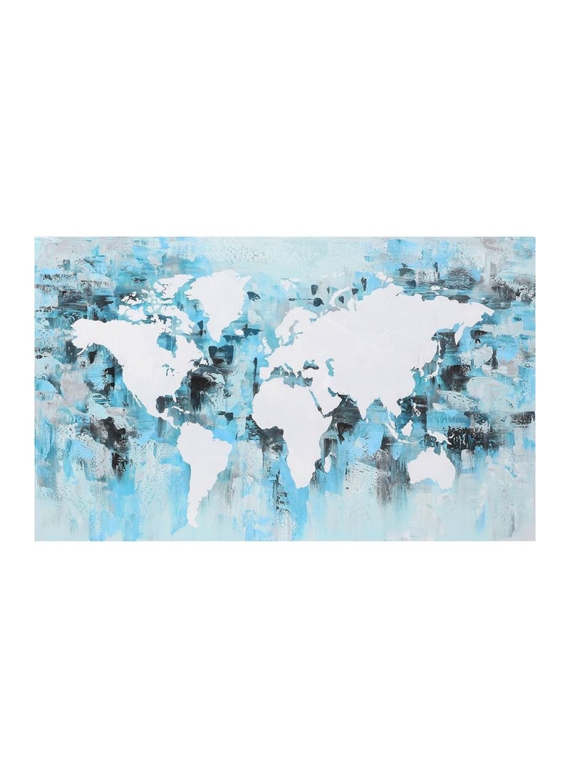 كانجرو لوحة قماشية أصلية مرسومة باليد تجسد خريطة العالم بأسلوب تجريدي معاصر، باستخدام درجات اللون الأزرق والأبيض والأسود لخلق تأثير بصري فريد. - Image 1