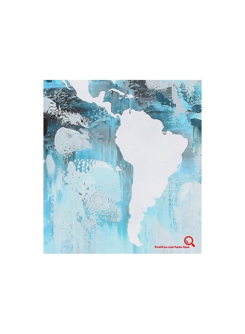 كانجرو لوحة قماشية أصلية مرسومة باليد تجسد خريطة العالم بأسلوب تجريدي معاصر، باستخدام درجات اللون الأزرق والأبيض والأسود لخلق تأثير بصري فريد. - Image 2