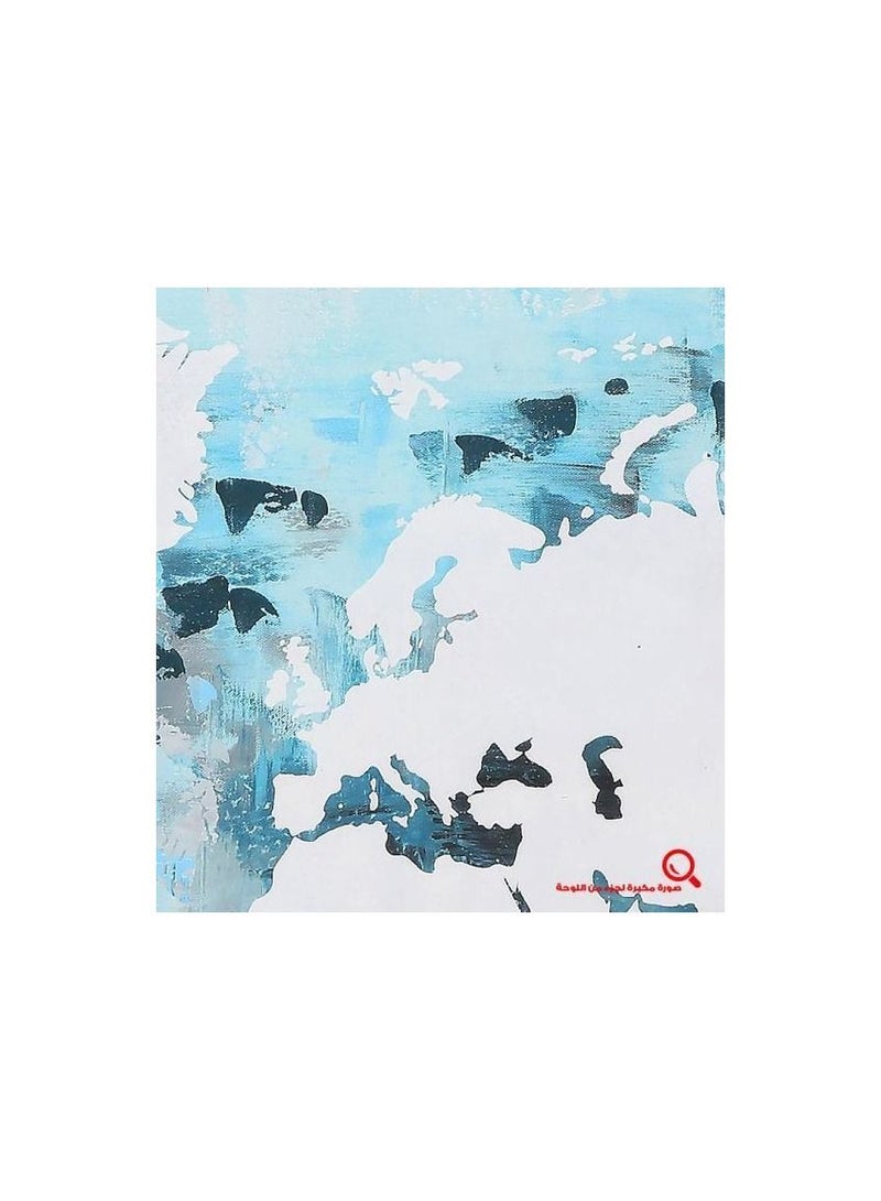 كانجرو لوحة قماشية أصلية مرسومة باليد تجسد خريطة العالم بأسلوب تجريدي معاصر، باستخدام درجات اللون الأزرق والأبيض والأسود لخلق تأثير بصري فريد. - Image 3