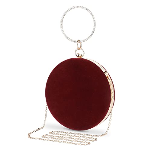Selighting Round Velvet Clutch Purses for Women Evening Bags Formal Wedding Purse Prom Cocktail Party Clutch Hand Bag Burgundy - Image 1