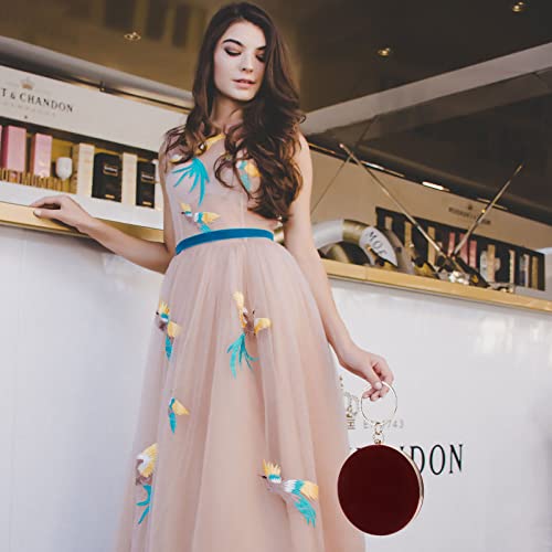 Selighting Round Velvet Clutch Purses for Women Evening Bags Formal Wedding Purse Prom Cocktail Party Clutch Hand Bag Burgundy - Image 2