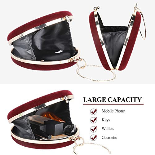Selighting Round Velvet Clutch Purses for Women Evening Bags Formal Wedding Purse Prom Cocktail Party Clutch Hand Bag Burgundy - Image 4