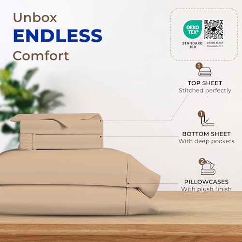 THREAD SPREAD Egyptian Cotton Sheets King Size - 600 Series Bliss Collection Sheets King Luxury Sheet King Size (4 PC, Taupe), 16" Deep Pocket, Soft, Cooling Sateen Hotel Bed Sheet Sets - Image 3