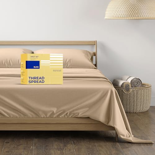 THREAD SPREAD Egyptian Cotton Sheets King Size - 600 Series Bliss Collection Sheets King Luxury Sheet King Size (4 PC, Taupe), 16" Deep Pocket, Soft, Cooling Sateen Hotel Bed Sheet Sets - Image 1