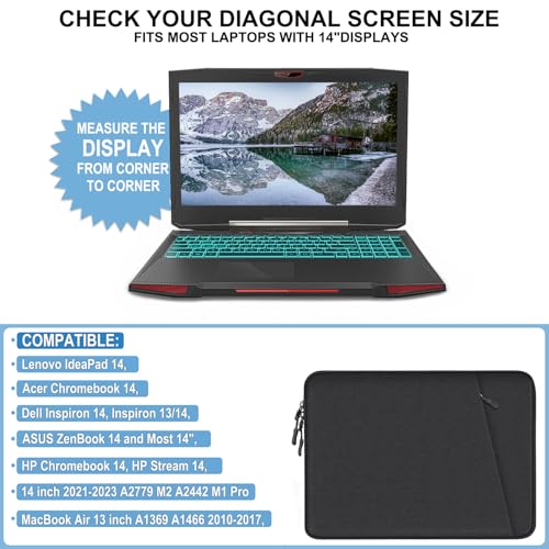 Naukay Laptop Sleeve Bag 14 inch, Shockproof Protective Computer Cover with Accessories Pocket, Portable Laptop Case Compatible for 14 inch MacBook Air/Pro, Dell, HP, Acer, Asus, Lenovo, Black - Image 4