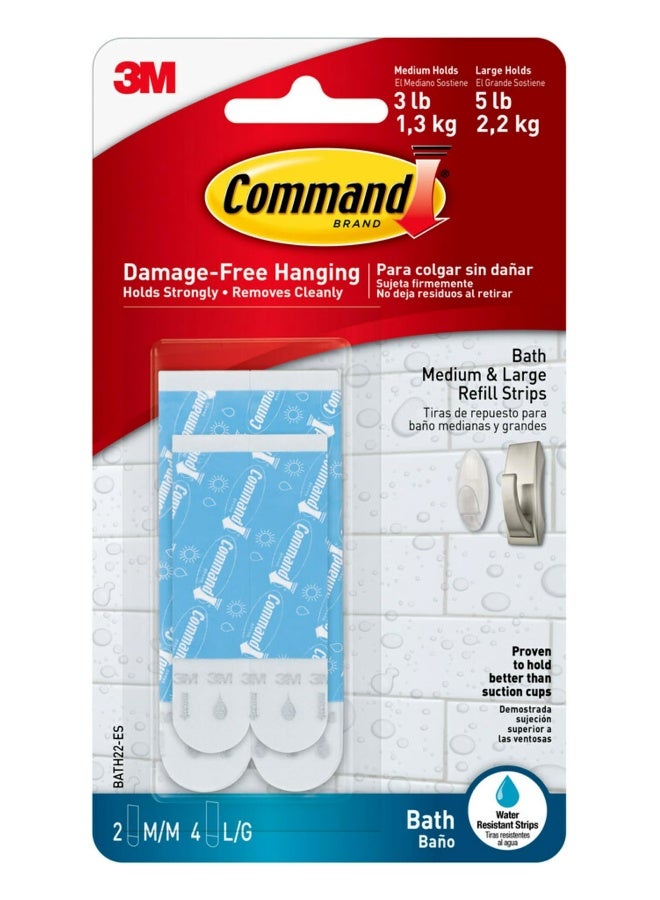 Command Command 821079049512 Bath Water Resistant Refill, 2-Medium and 4-Large Strips (BATH22-ES-E), 1 Pack, Blue - Image 1