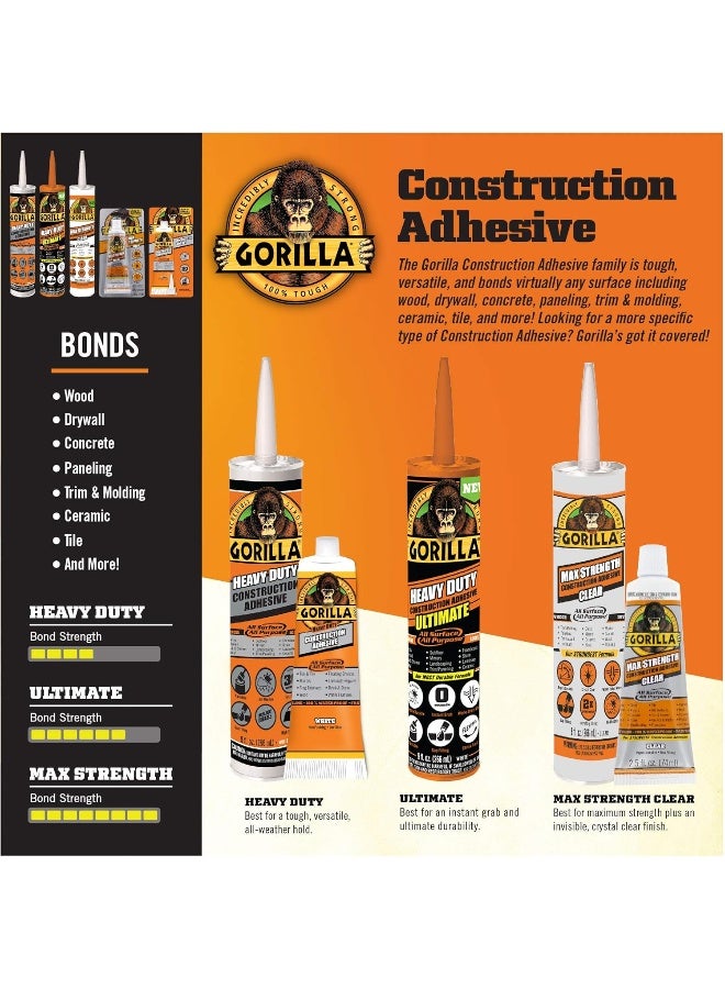 Gorilla Max Strength Clear Construction Adhesive, 2.5 Ounce Squeeze Tube, Clear - Image 4