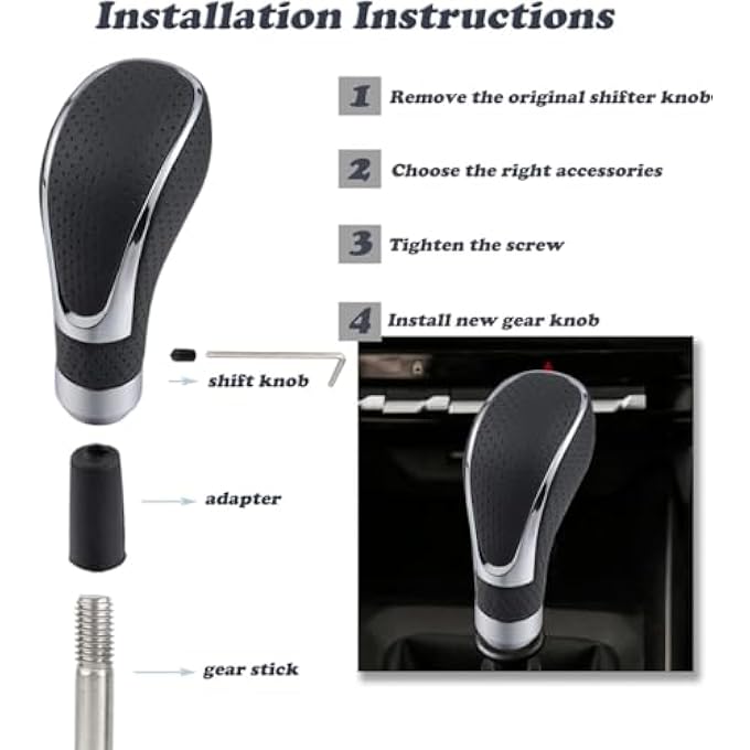 Unity Azonee Gear Stick Knob Black Leather Shift Handle Lever Shifter Head Transmission fit Most Automatic Manual Vehicles Trucks Cars 1 Pcs - Image 4