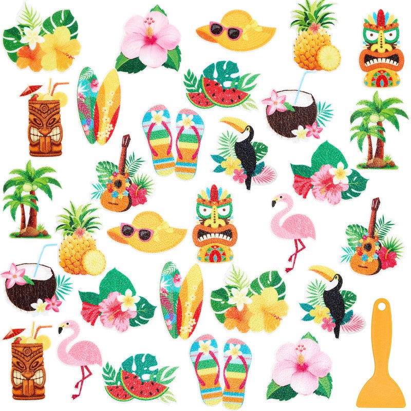 Fullhawl 30 Pcs Hawaii Non Slip Bathtub Stickers Colorful Hawaii Anti Slip Shower Stickers Shower Floor Nonslip Sticker Applique Adhesive Decals Treads with Scraper for Bathtub Bathroom Floor - Image 1
