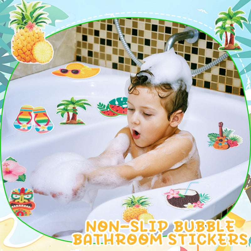 Fullhawl 30 Pcs Hawaii Non Slip Bathtub Stickers Colorful Hawaii Anti Slip Shower Stickers Shower Floor Nonslip Sticker Applique Adhesive Decals Treads with Scraper for Bathtub Bathroom Floor - Image 4