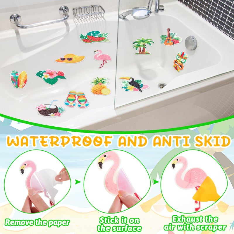 Fullhawl 30 Pcs Hawaii Non Slip Bathtub Stickers Colorful Hawaii Anti Slip Shower Stickers Shower Floor Nonslip Sticker Applique Adhesive Decals Treads with Scraper for Bathtub Bathroom Floor - Image 3