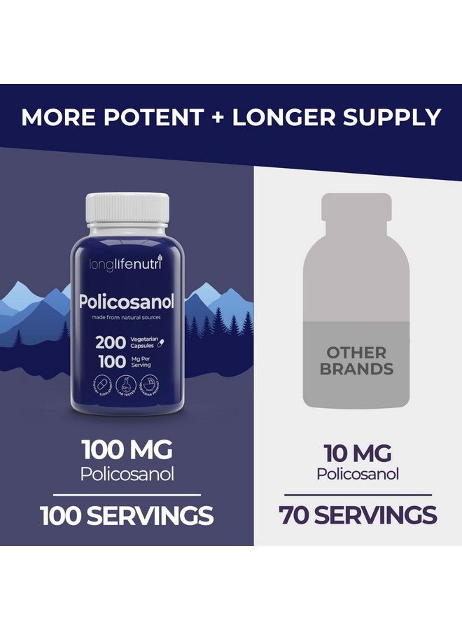 LongLifeNutri Policosanol 100mg - 200 Vegetarian Capsules, Natural Sugar Cane Supplement for Balanced Cholesterol, 3-Month Supply, Non-GMO, Lab Tested, Made in USA - Image 3