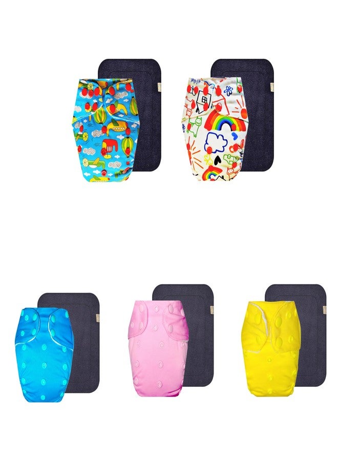 حفاضات قماشية فاخرة من دمبلدو مع حشوة رمادية (عبوة من 5) | ملائمة تمامًا | مانعة للتسرب | سريعة الجفاف | مثالية لفصل الصيف الهندي | من 3 أشهر إلى 3 سنوات | للجنسين - Image 1