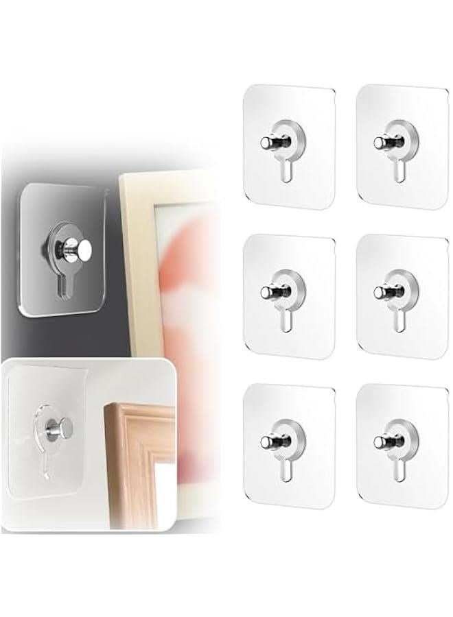 Drill Free Adhesive Hooks,Upgraded Picture Hangers Without Nails,Adhesive Wall Mount Screw Hooks for Hanging,Nail Free Wall Hangers for Kitchen, Bathroom (6 PCS, 2.75 * 2.75 inch)  - Image 1