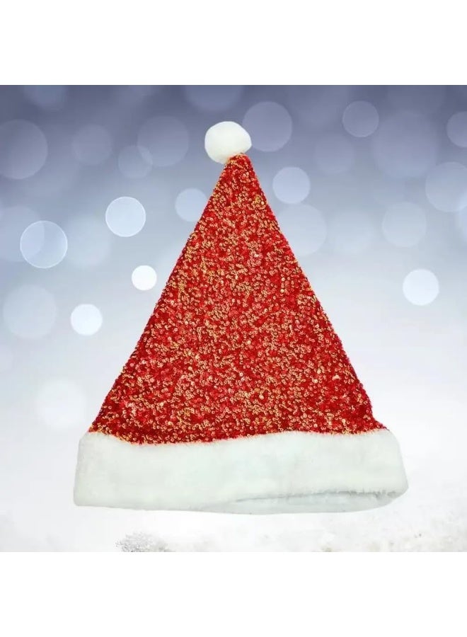 Day To Day Merry Christmas Glitter Red Velvet Santa Claus Hat- Red