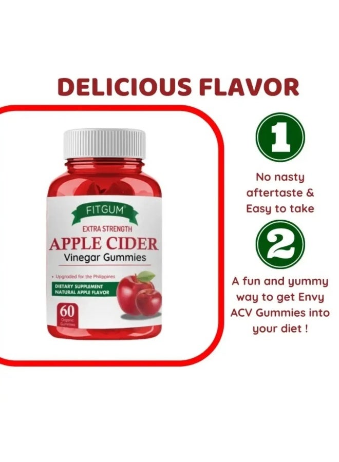 FIT GUM FitGum Apple Cider Vinegar Gummies 500mg – Extra Strength | 60 Vegan Gummies | Weight Management, Detox, Digestion, Energy Support | Natural Apple Flavor - Image 4