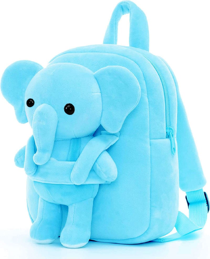 Frantic Kids Soft Animal Cartoon Travelling School Bag Printed Plush 1 Compartment Backpacks Boys Girls Baby for 2 to 5 Years Nursery, Preschool, Picnic(FullBody_SkyElehpant_2022), Blue - Image 1