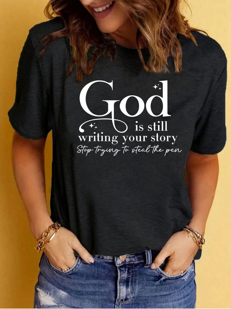 Summer Women'S God Stop Letter Printing Round Neck Short Sleeve T-Shirt Casual Fashion T-Shirt - Image 1