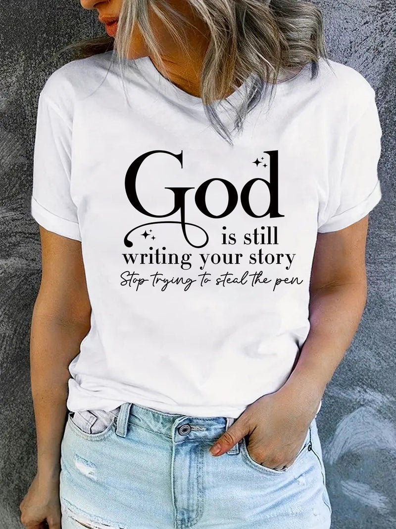 Summer Women'S God Stop Letter Printing Round Neck Short Sleeve T-Shirt Casual Fashion T-Shirt - Image 3