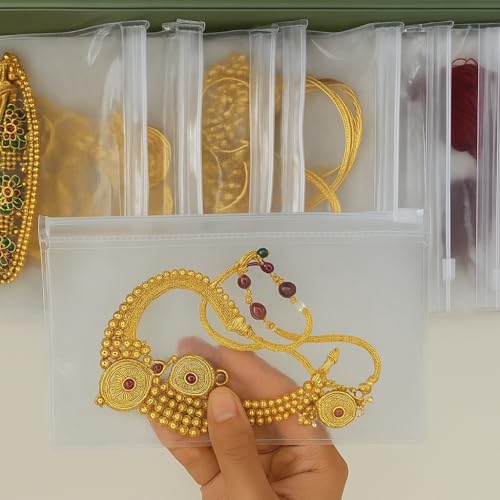 Nibbler 15 Pcs Jewellery Organiser, Transparent Clear Zip Lock Pouch Storage Care for Earring, Ring, Stone, Necklace, Multipurpose Use (Transparent) (21x13 cm) - Image 4