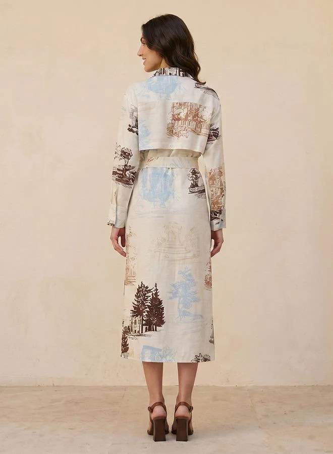 Iconic beige with print WRAP LONG DRESS for Women | Best Price UAE