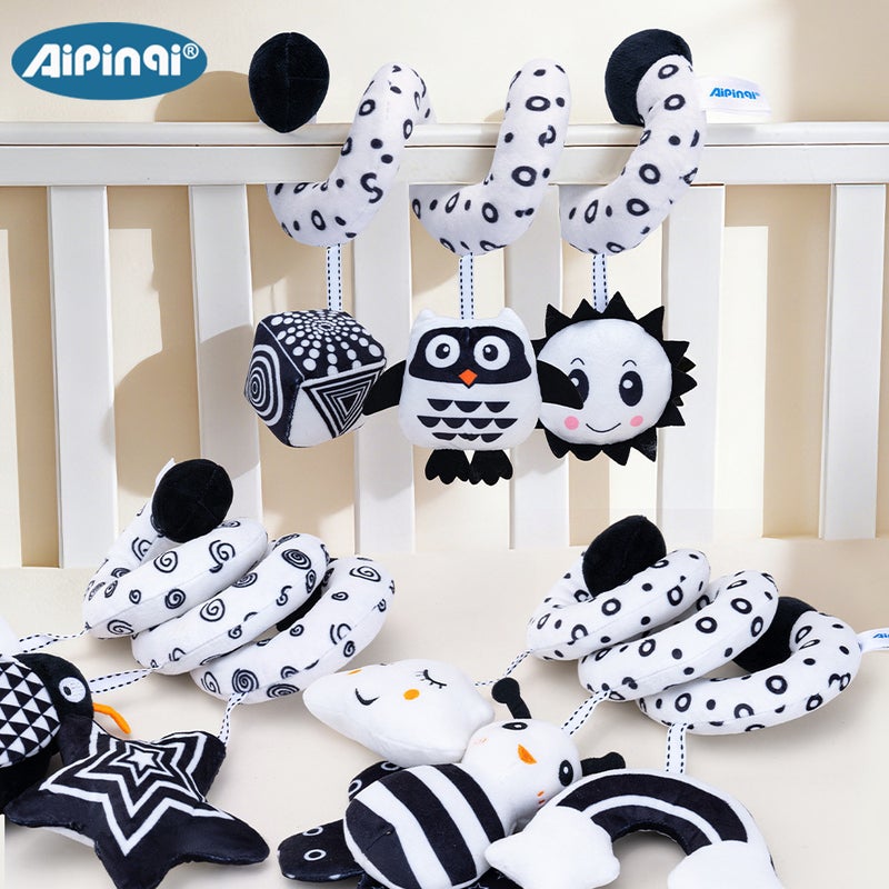 AIPINQI Bestselling Cartoon Animal Baby Bed Mobile with Rattles - Black & White Bee, Ladybug, Owl, Cow, Deer, Zebra Options - Image 3