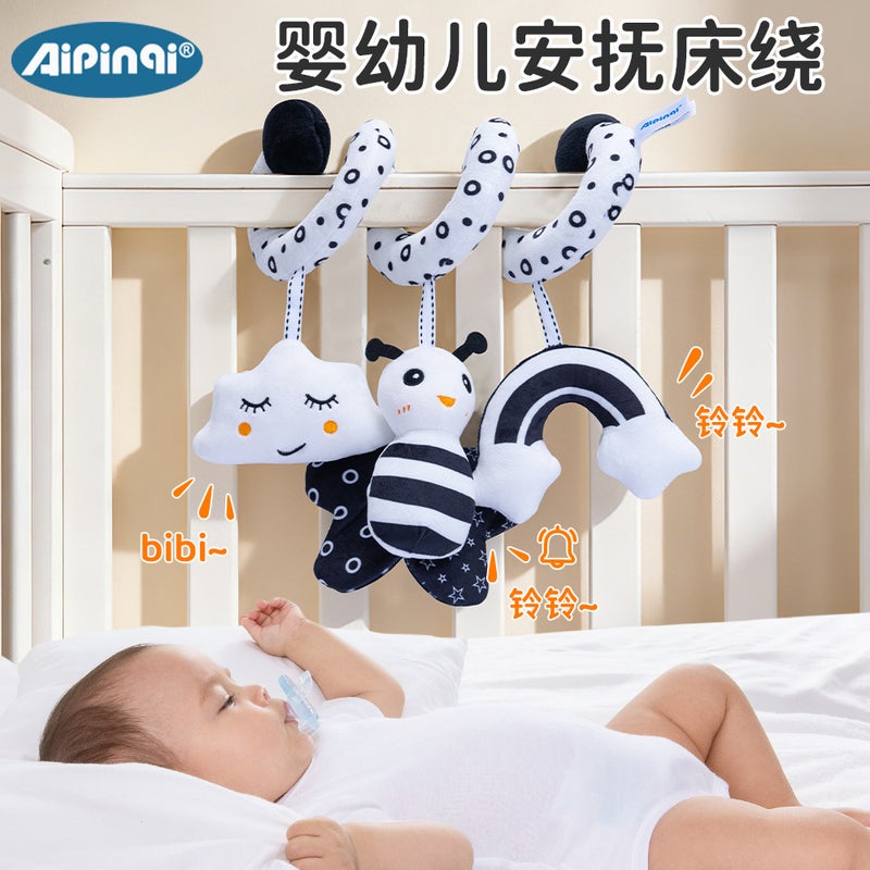 AIPINQI Bestselling Cartoon Animal Baby Bed Mobile with Rattles - Black & White Bee, Ladybug, Owl, Cow, Deer, Zebra Options - Image 1