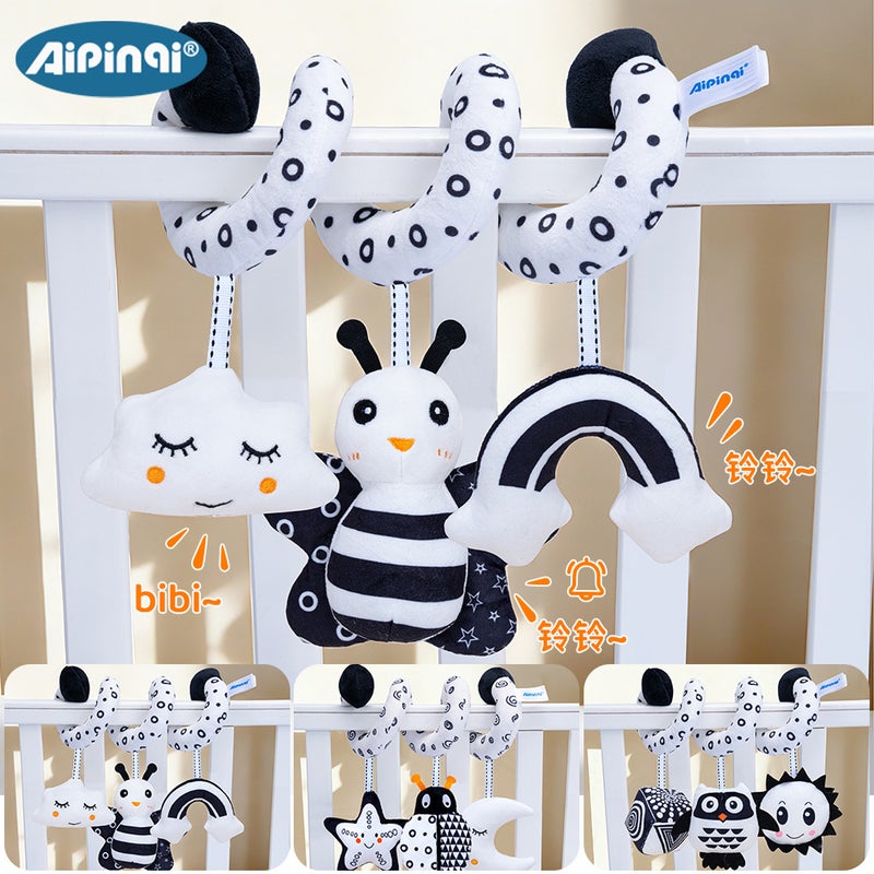 AIPINQI Bestselling Cartoon Animal Baby Bed Mobile with Rattles - Black & White Bee, Ladybug, Owl, Cow, Deer, Zebra Options - Image 2