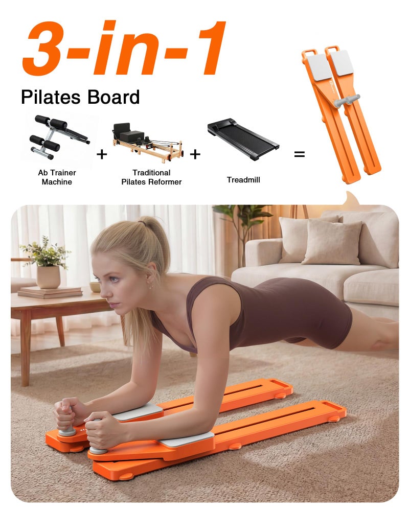 SolidFit Pliates Board - 3-in-1 Space-Saving Pilates Board for Home Workout Multifunctional Anti-slip Portable Pilates Reformer Ab Trainer Machine Balance Board Indoor/Outdoor Full Body Workout Orange - Image 3
