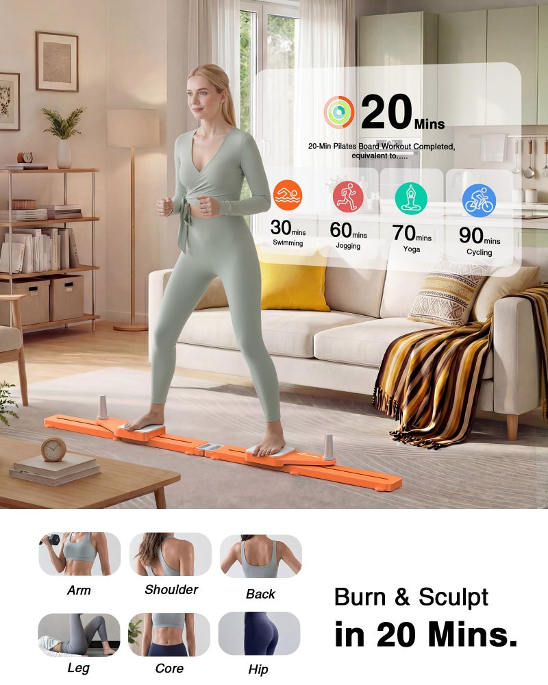 SolidFit Pliates Board - 3-in-1 Space-Saving Pilates Board for Home Workout Multifunctional Anti-slip Portable Pilates Reformer Ab Trainer Machine Balance Board Indoor/Outdoor Full Body Workout Orange - Image 4