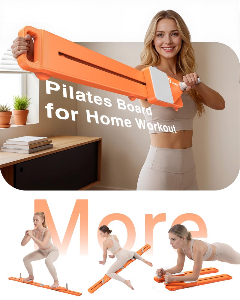 SolidFit Pliates Board - 3-in-1 Space-Saving Pilates Board for Home Workout Multifunctional Anti-slip Portable Pilates Reformer Ab Trainer Machine Balance Board Indoor/Outdoor Full Body Workout Orange - Image 2