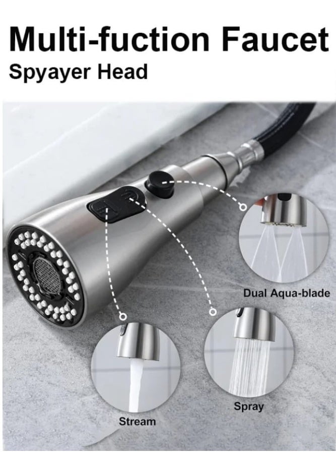 حنفية مطبخ متعددة الوظائف برأس رشاش قابلة للسحب بـ3 أنماط تدفق (Stream، Spray، Blade) تصميم كروم أنيق مناسبة للمطبخ والغسيل والبار والكرفان - Image 5